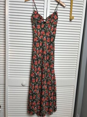 Floret Studios Floral Slip Maxi Dress in Red and Black size S